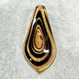 Tear Drop Black And Gold Swirl Art Glass Hand Blown Lamp Work Pendant